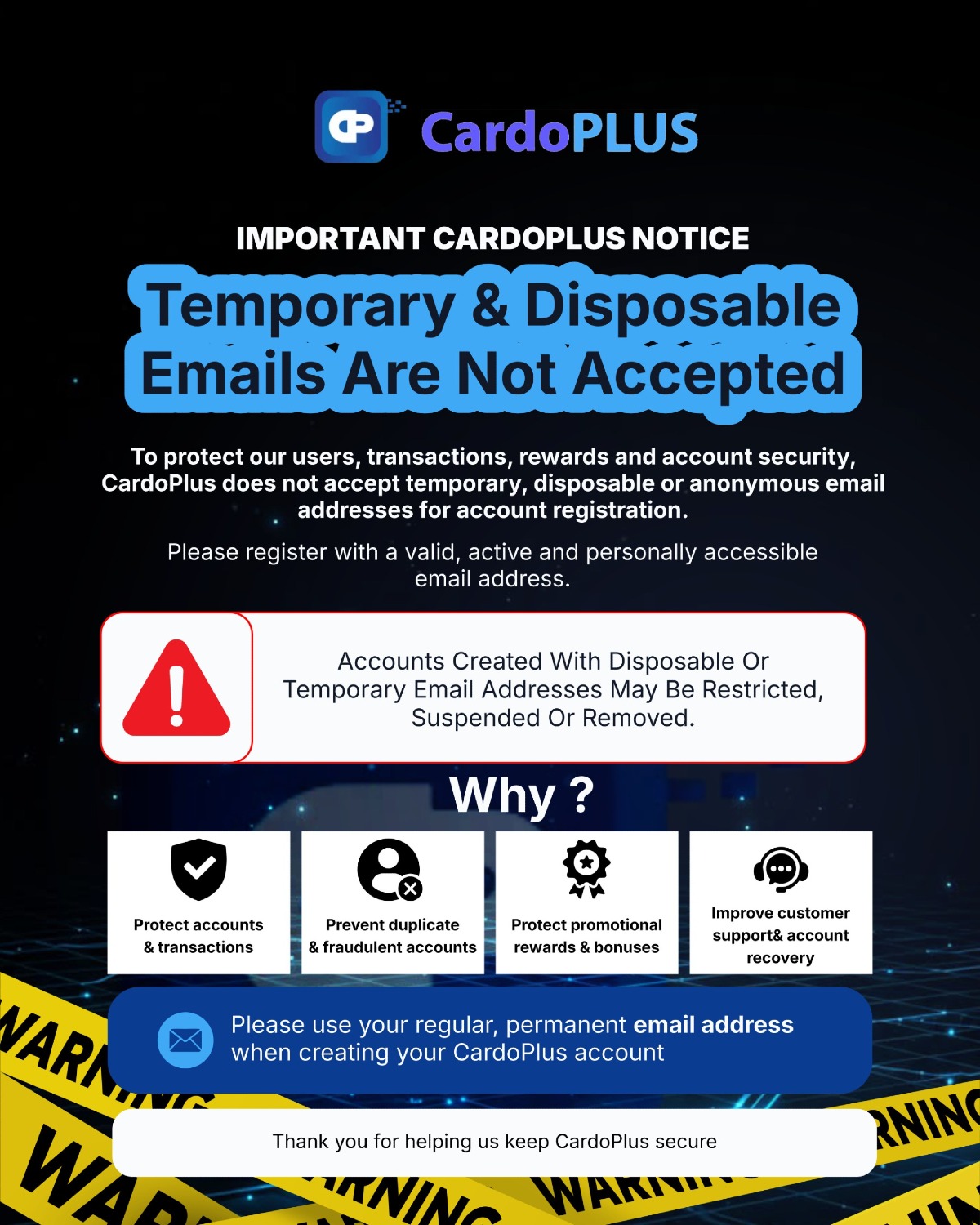 CardoPLUS — Important Account Registration Notice